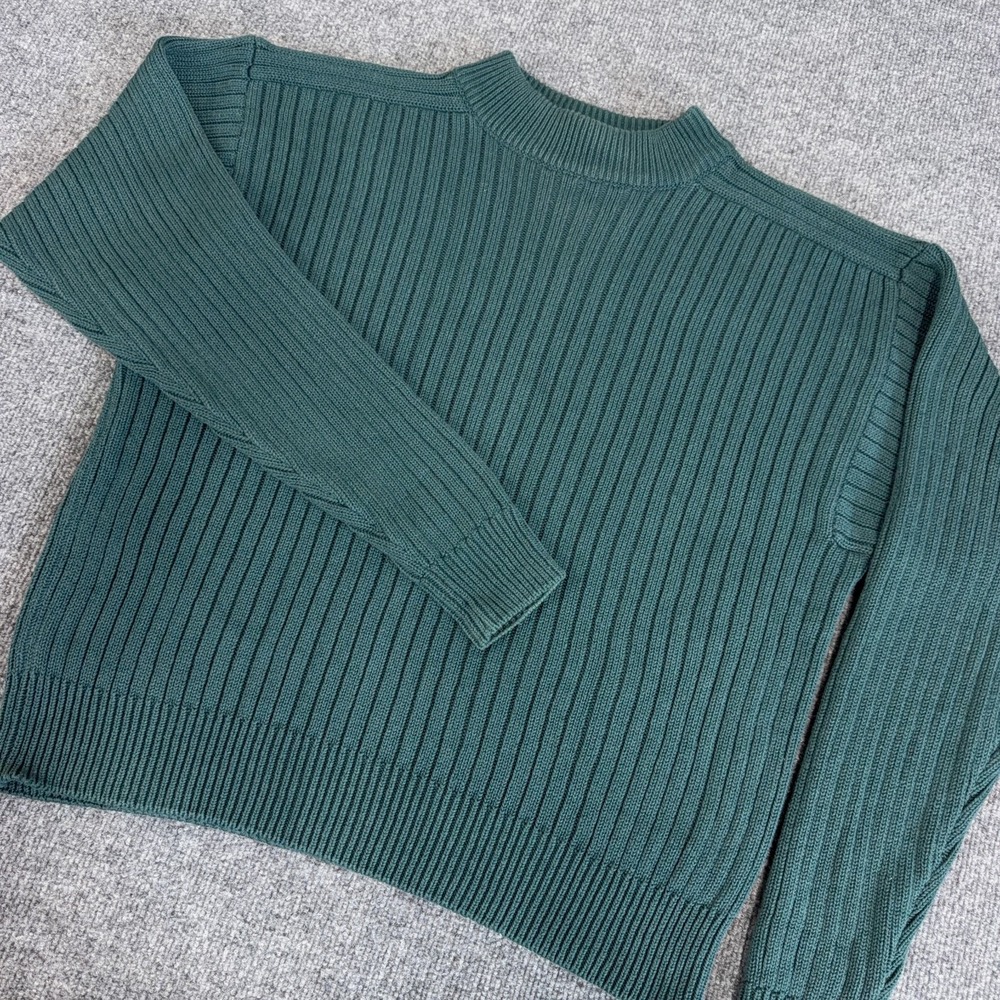 Vintage Banana Republic Safari Sweater Men Small Teal Green Mockneck Made in USA